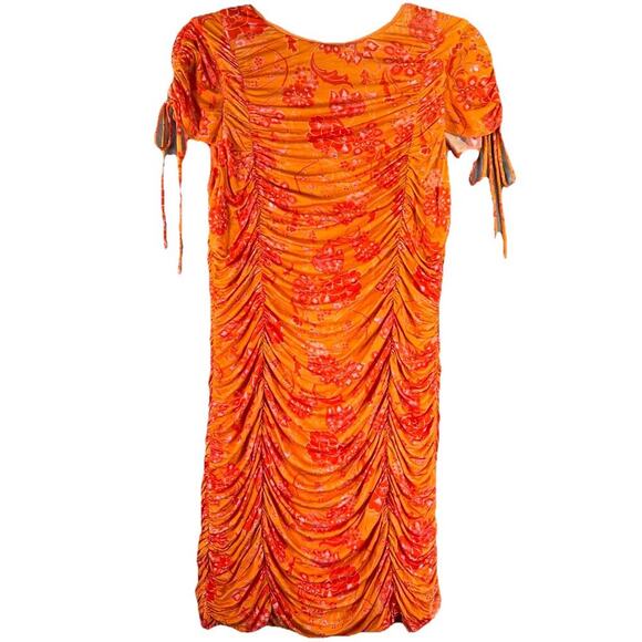 BTFL-life Dresses & Skirts - Anthropologie BTFL-life Orange Floral Ruched Mini Dress Size M NWT Beach Party